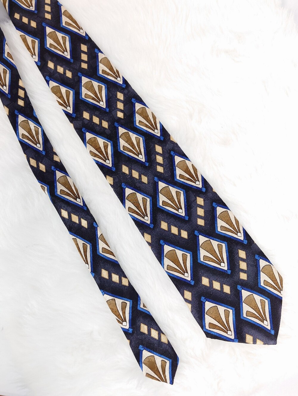 FACETS 100% Silk Geometric Art Deco Print Tie Made in USA